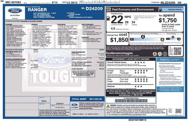 Certified 2021 Ford Ranger XLT w/ Equipment Group 301A Mid AWD/4WD image 40