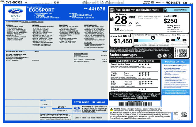Certified 2021 Ford EcoSport S FWD image 9