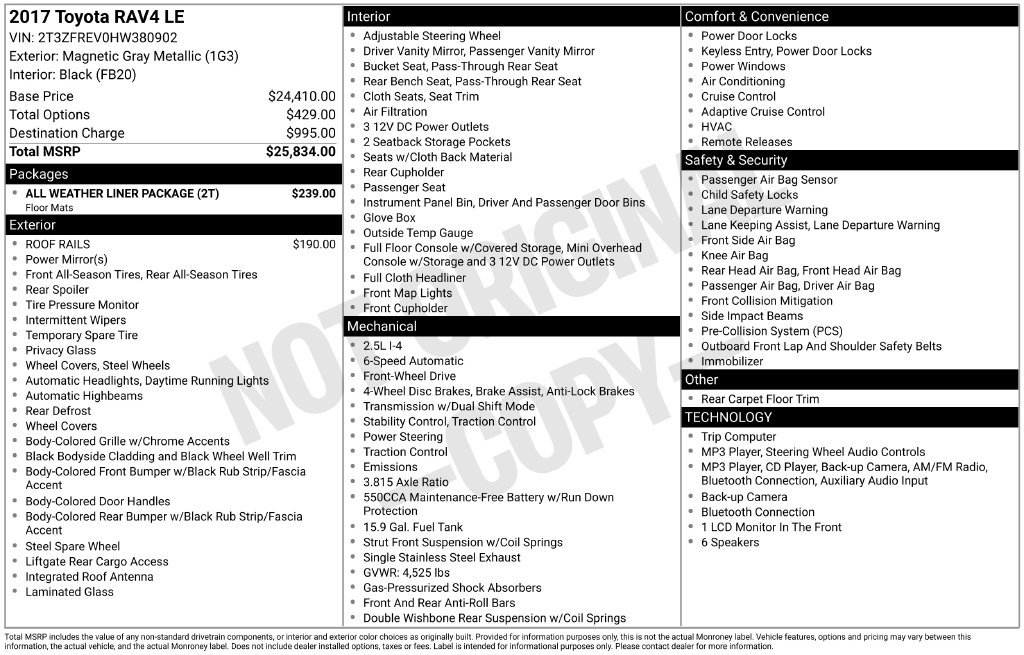 Used 2017 Toyota RAV4 LE w/ All Weather Liner Package FWD image 31