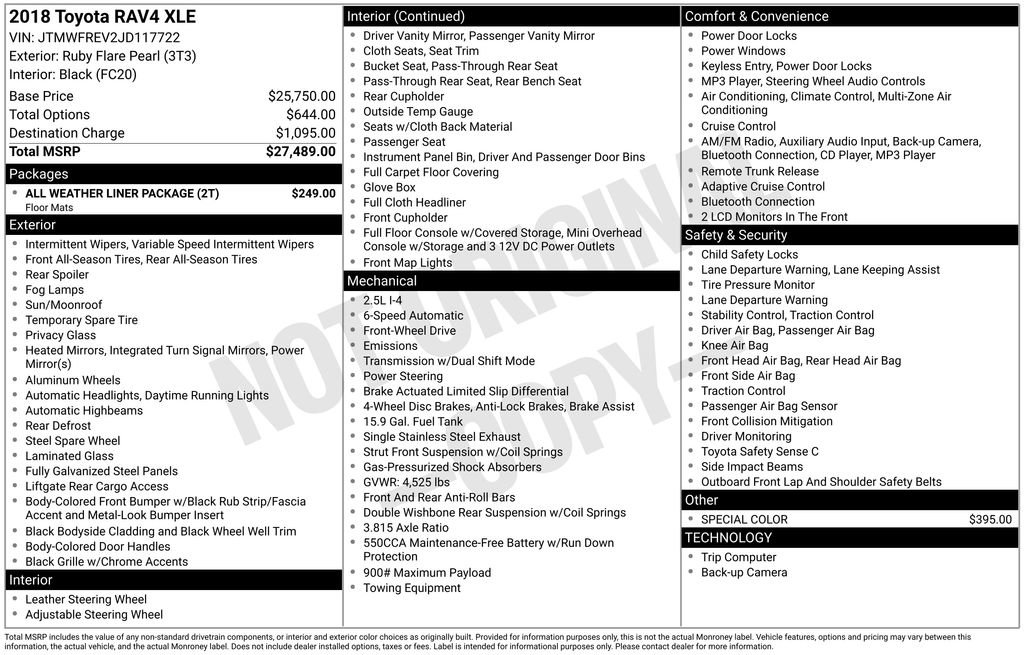 Used 2018 Toyota RAV4 XLE w/ All Weather Liner Package