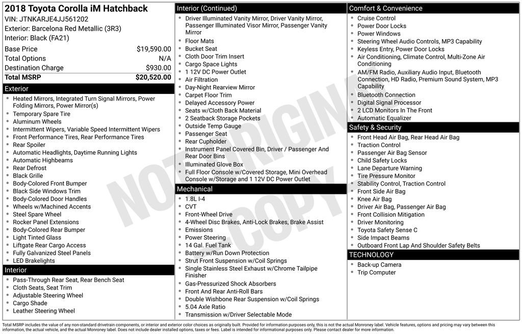 Used 2018 Toyota Corolla iM FWD image 3