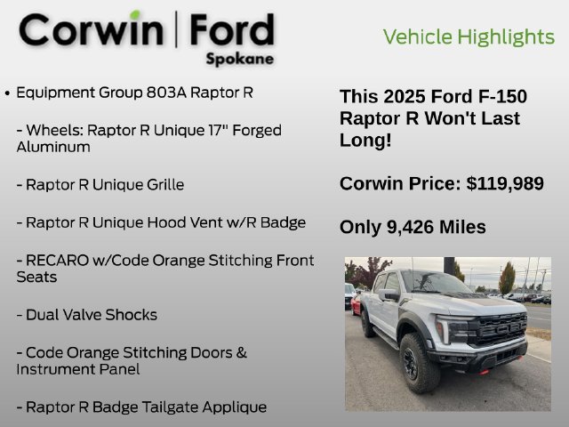 Certified 2025 Ford F150 Raptor w/ Equipment Group 803A Raptor R AWD/4WD image 11