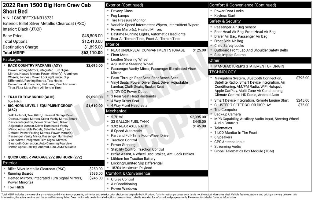 Used 2022 RAM 1500 Big Horn w/ Back Country Package AWD/4WD image 34