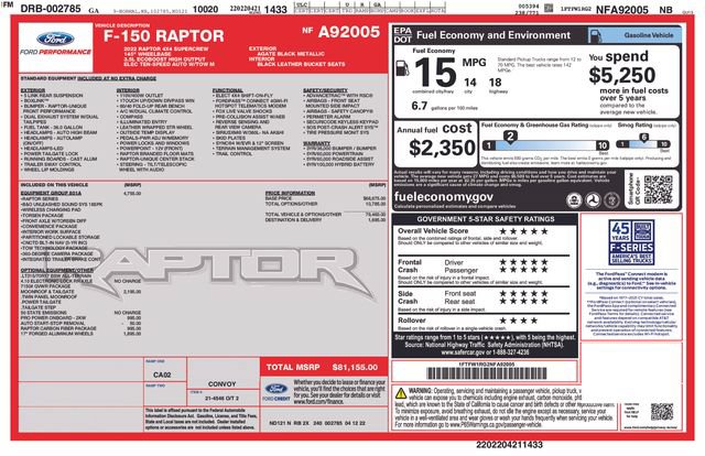 Certified 2022 Ford F150 Raptor w/ Equipment Group 801A High AWD/4WD image 19