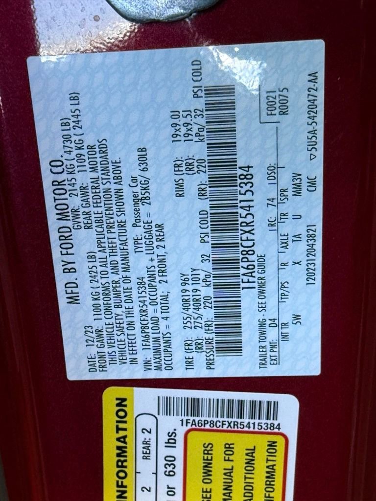 Certified 2024 Ford Mustang GT Premium w/ GT Performance Package RWD image 37