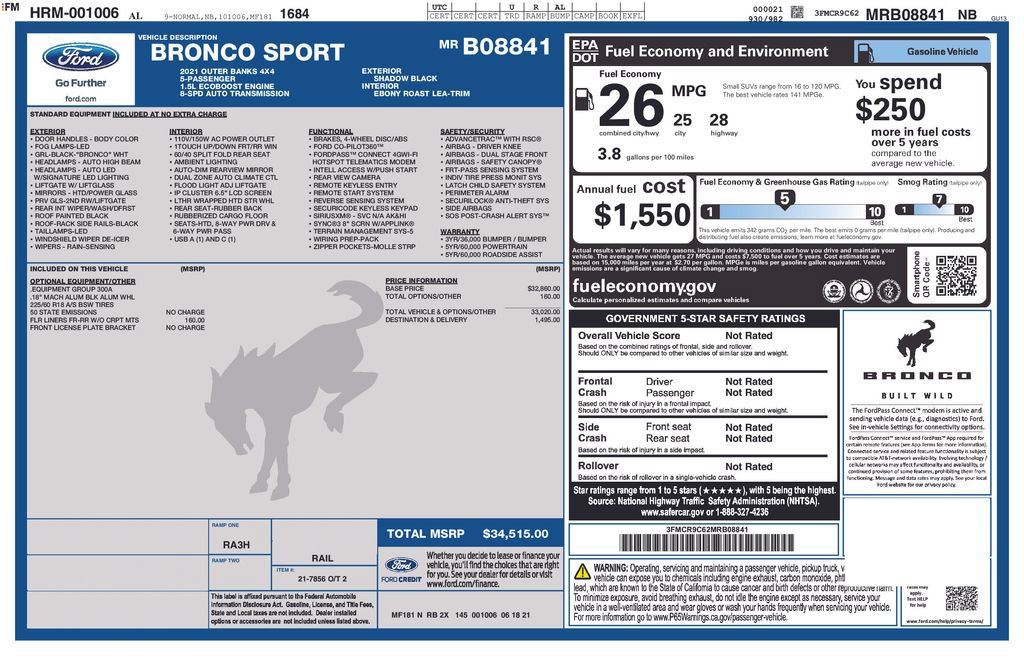 Certified 2021 Ford Bronco Sport Outer Banks AWD/4WD image 7