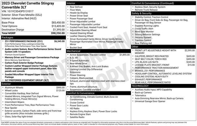 Used 2023 Chevrolet Corvette Stingray Premium Conv w/ Z51 Performance Package image 35