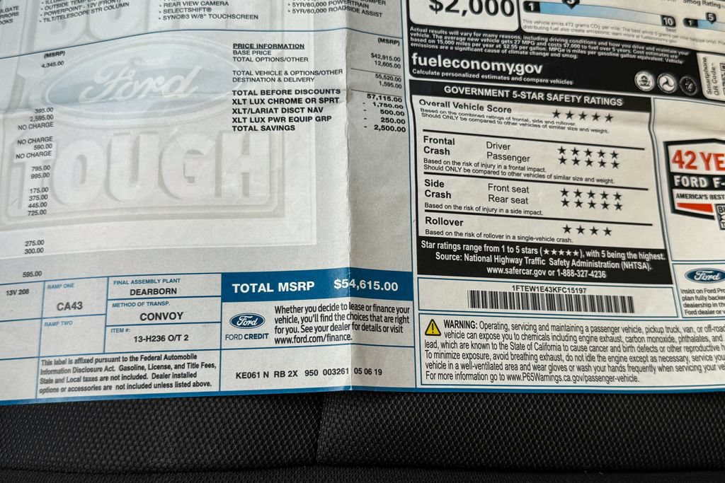 Certified 2019 Ford F150 XLT w/ Equipment Group 302A Luxury AWD/4WD image 37