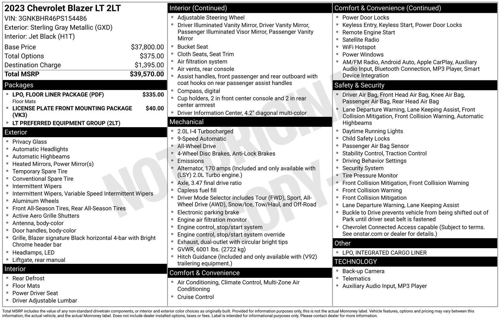 Used 2023 Chevrolet Blazer LT w/ LPO, Floor Liner Package image 5