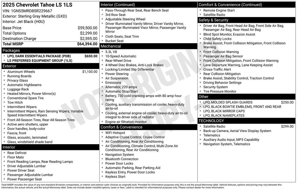 Used 2025 Chevrolet Tahoe LS w/ LPO, Dark Essentials Package RWD image 5