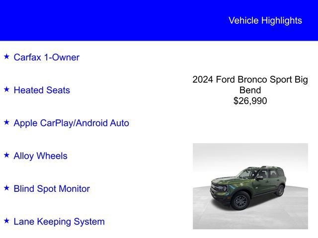 Certified 2024 Ford Bronco Sport Big Bend w/ Convenience Package AWD/4WD image 2