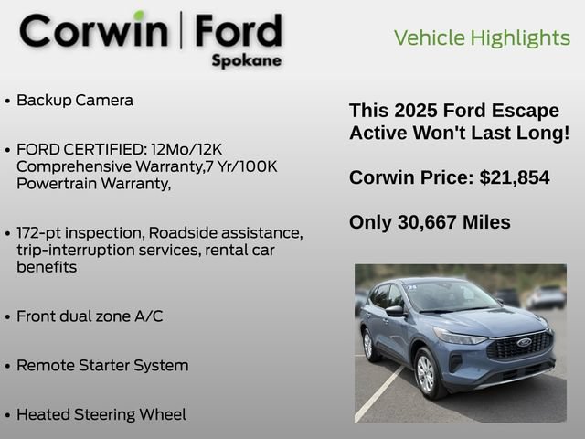 Certified 2025 Ford Escape Active AWD/4WD image 13
