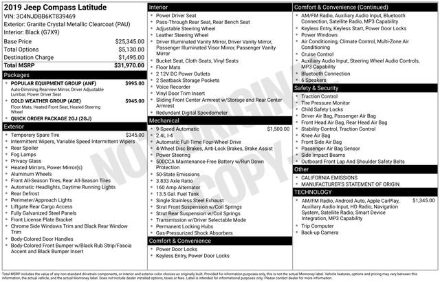 Used 2019 Jeep Compass Latitude w/ Popular Equipment Group image 37