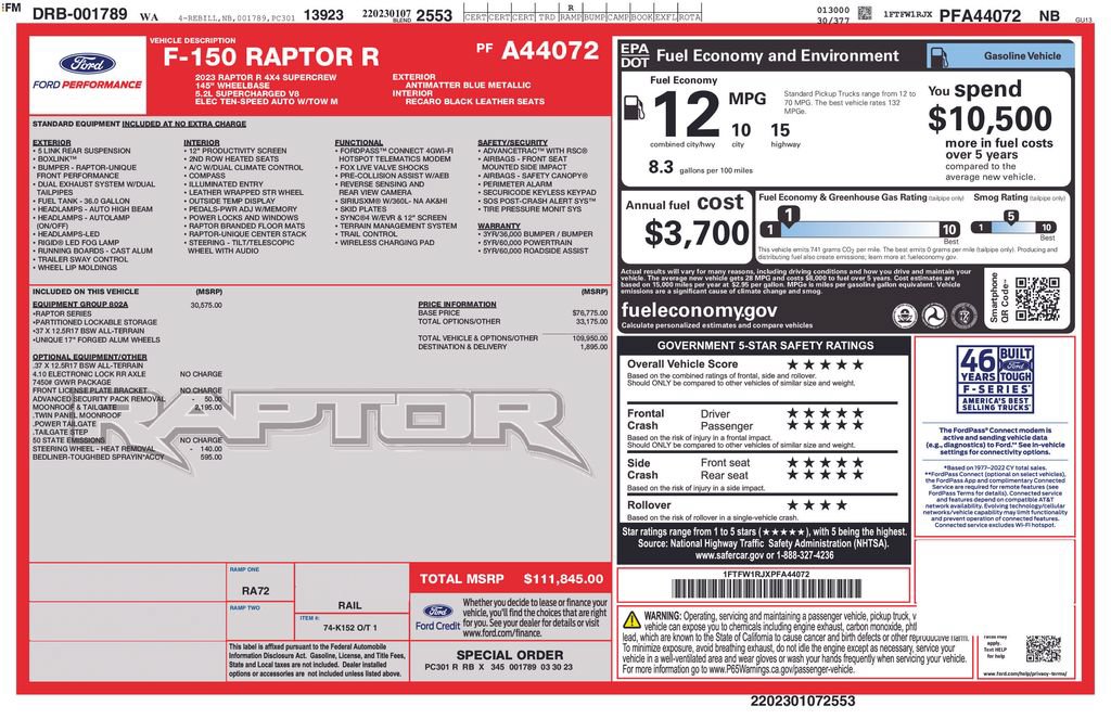 Certified 2023 Ford F150 Raptor w/ Equipment Group 802A Raptor R AWD/4WD image 14