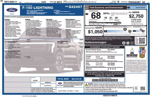 Certified 2023 Ford F150 Lightning XLT w/ Equipment Group 312A High image 42