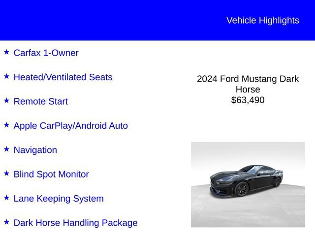 Certified 2024 Ford Mustang Dark Horse w/ Dark Horse Handlin Package RWD image 2
