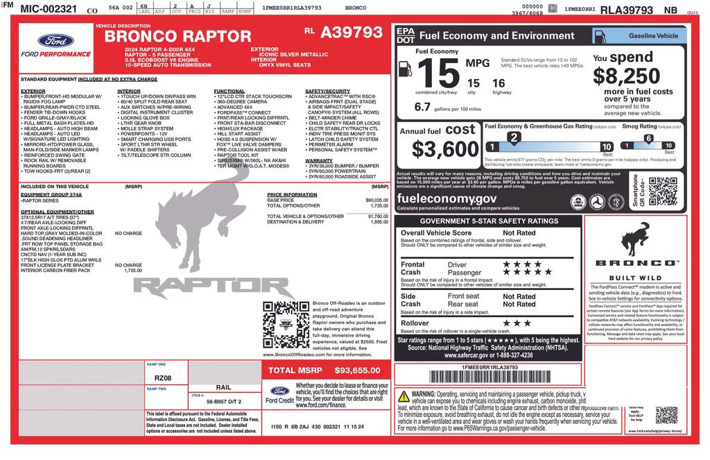 Certified 2024 Ford Bronco Raptor w/ Interior Carbon Fiber Pack 6 AWD/4WD image 42