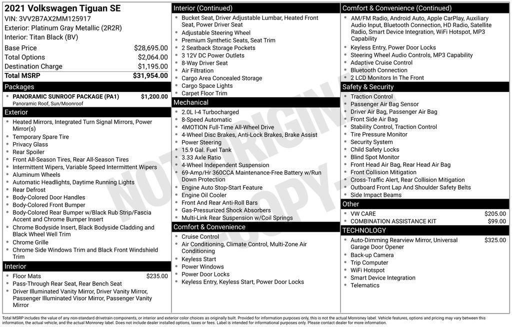 Used 2021 Volkswagen Tiguan SE w/ Panoramic Sunroof Package AWD/4WD image 38