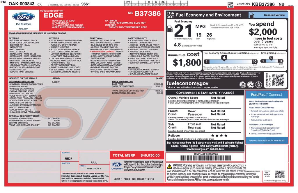 Certified 2019 Ford Edge ST w/ Equipment Group 401A AWD/4WD image 2