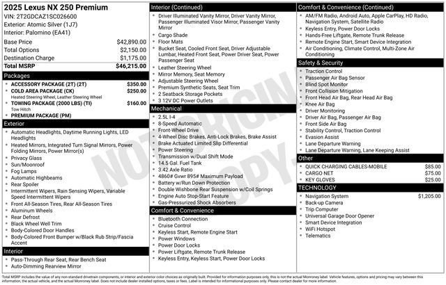 Used 2025 Lexus NX 250 FWD w/ Accessory Package (2T) image 6