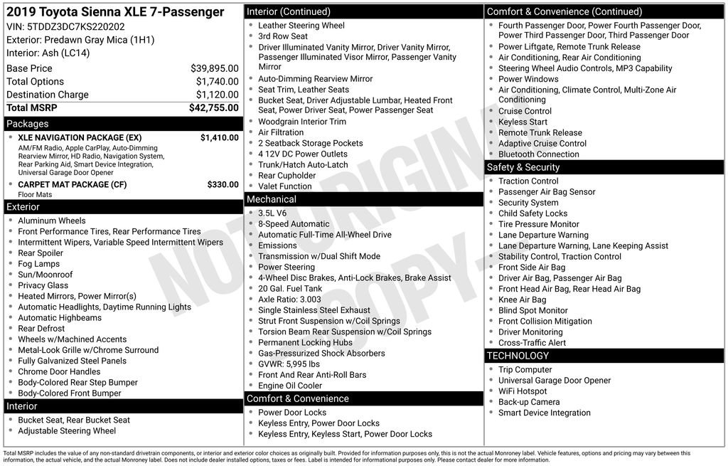 Used 2019 Toyota Sienna XLE w/ XLE Navigation Package AWD/4WD image 10