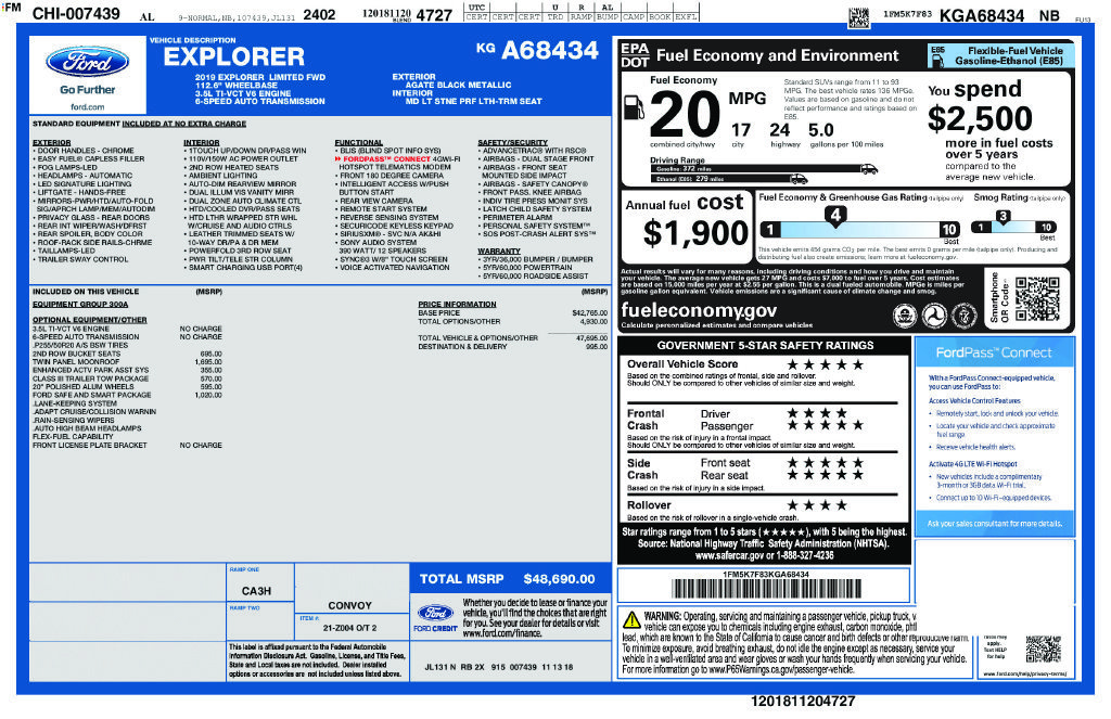 Certified 2019 Ford Explorer Limited w/ Ford Safe & Smart Package FWD image 7