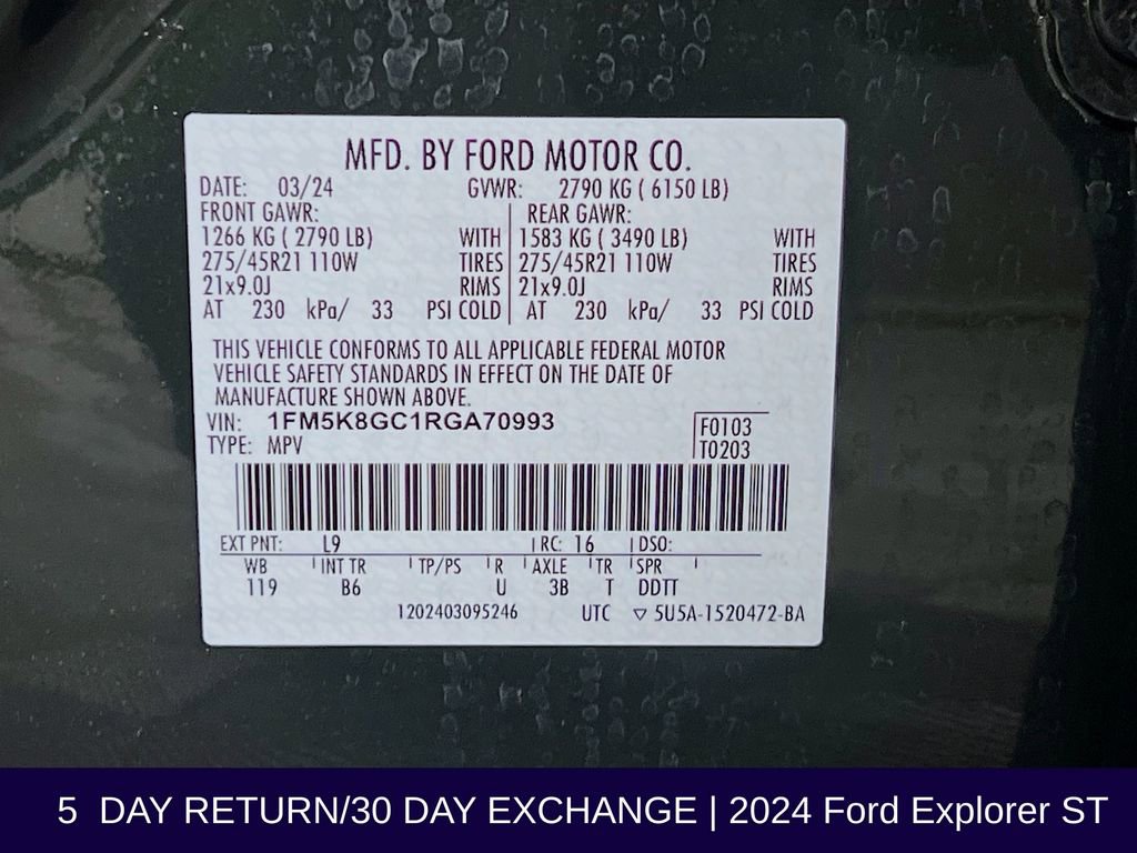 Certified 2024 Ford Explorer ST w/ Equipment Group 401A AWD/4WD image 41
