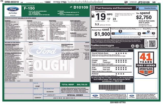 Certified 2018 Ford F150 King Ranch w/ Equipment Group 601A Luxury image 47