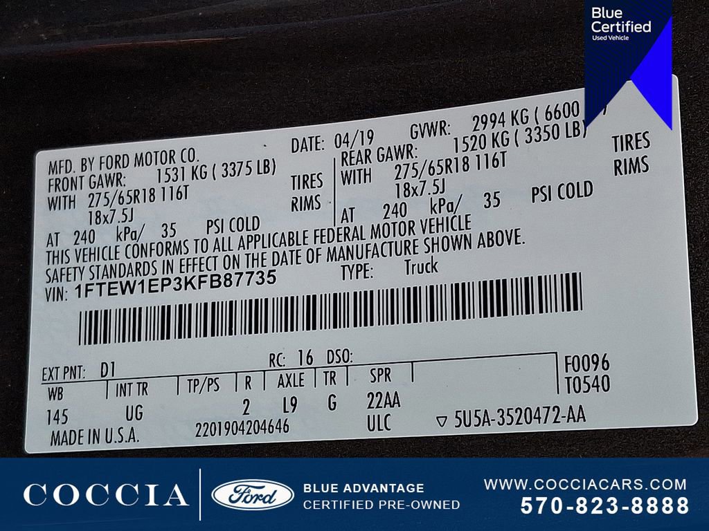 Certified 2019 Ford F150 XLT w/ Equipment Group 302A Luxury image 28