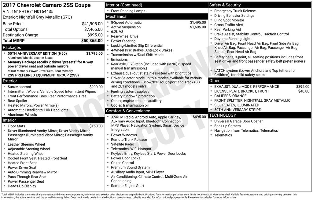 Used 2017 Chevrolet Camaro SS w/ 50th Anniversary Edition image 38