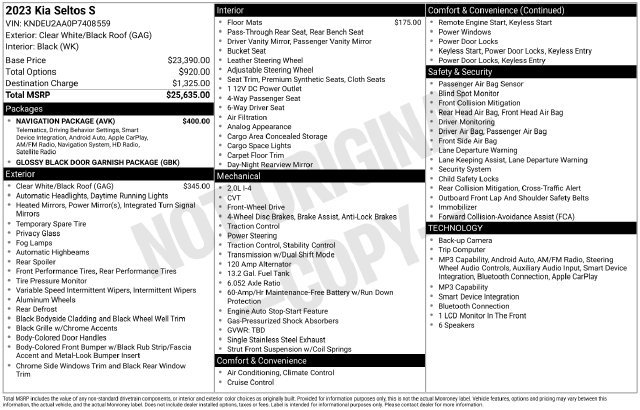 Used 2023 Kia Seltos S w/ Navigation Package FWD image 34