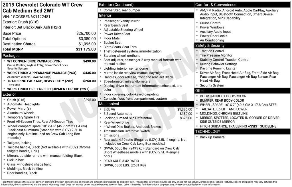 Used 2019 Chevrolet Colorado W/T w/ WT Convenience Package image 10