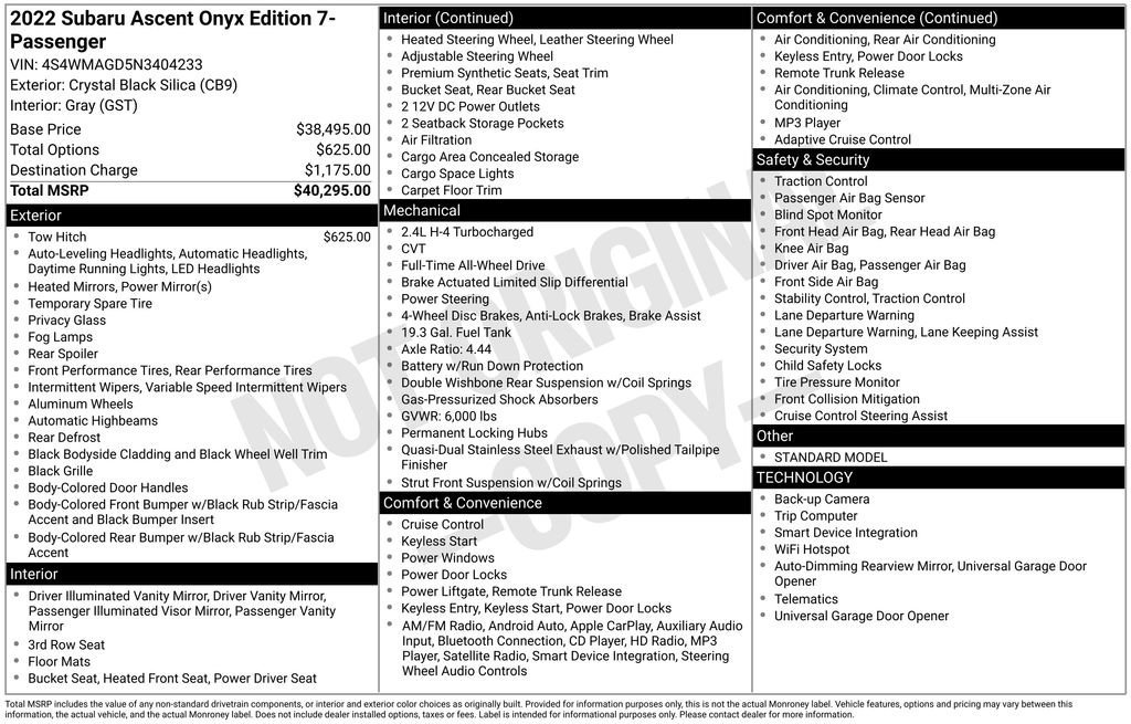 Used 2022 Subaru Ascent Onyx Edition image 9