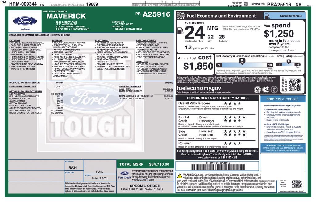Certified 2023 Ford Maverick Lariat w/ Equipment Group 500A Standard AWD/4WD image 36