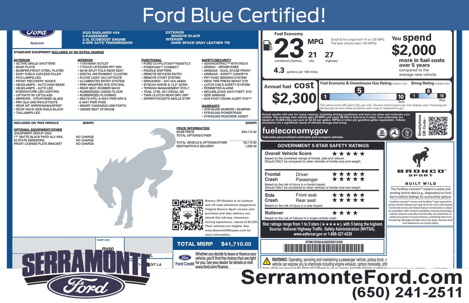 Certified 2025 Ford Bronco Sport Badlands AWD/4WD image 18