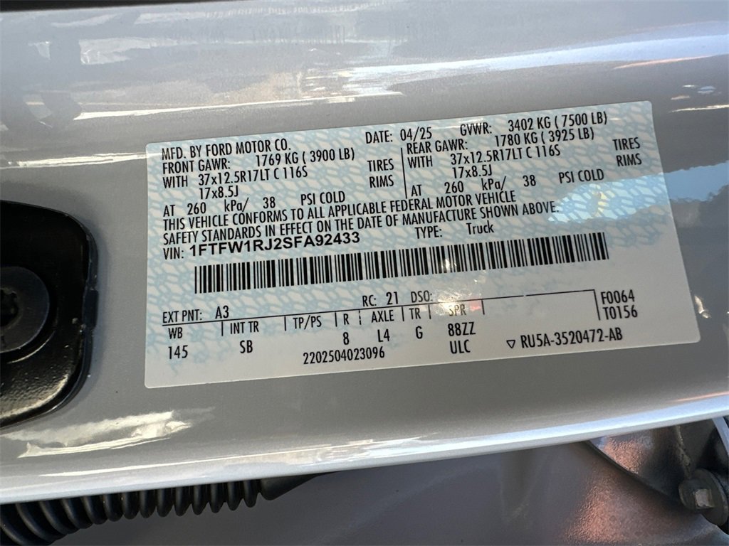 Certified 2025 Ford F150 Raptor w/ Equipment Group 803A Raptor R image 32