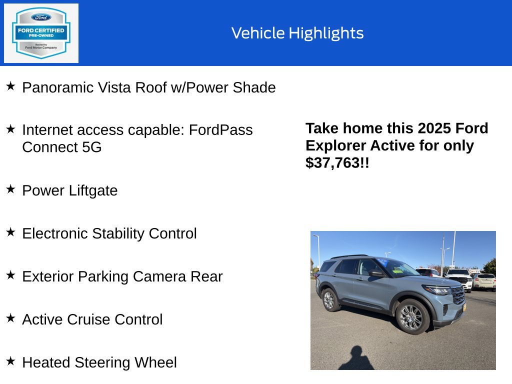 Certified 2025 Ford Explorer Active w/ Active Comfort Package AWD/4WD image 19