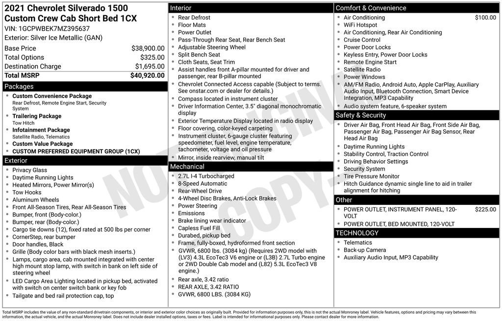 Used 2021 Chevrolet Silverado 1500 Custom RWD image 10