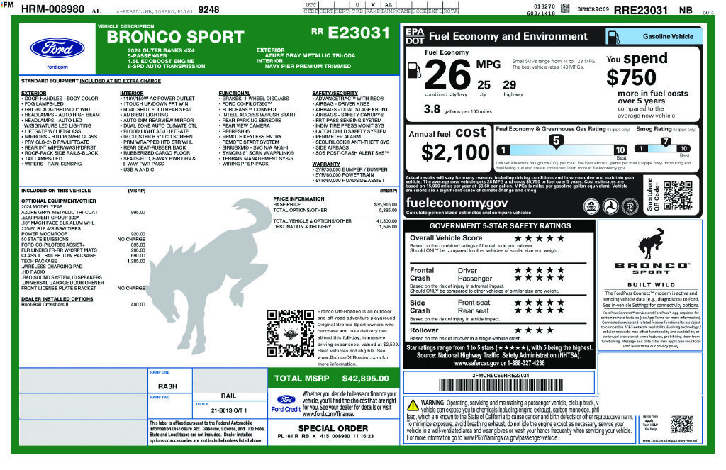 Certified 2024 Ford Bronco Sport Outer Banks w/ Tech Package AWD/4WD image 23