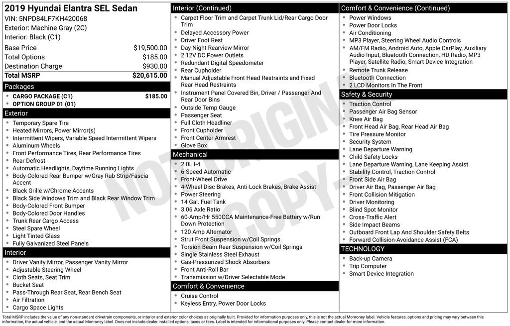 Used 2019 Hyundai Elantra SEL w/ Cargo Package