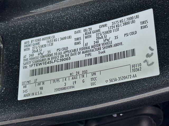 Certified 2020 Ford F150 Platinum w/ Equipment Group 701A Luxury image 35