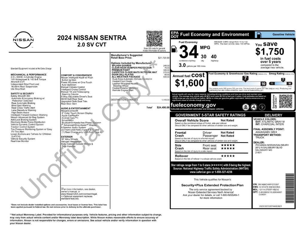 Used 2024 Nissan Sentra SV w/ All-Weather Package FWD image 32