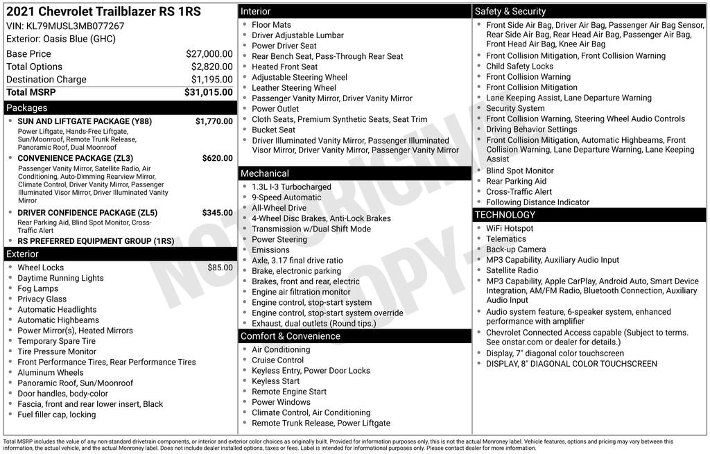Used 2021 Chevrolet TrailBlazer RS w/ Sun and Liftgate Package AWD/4WD image 34