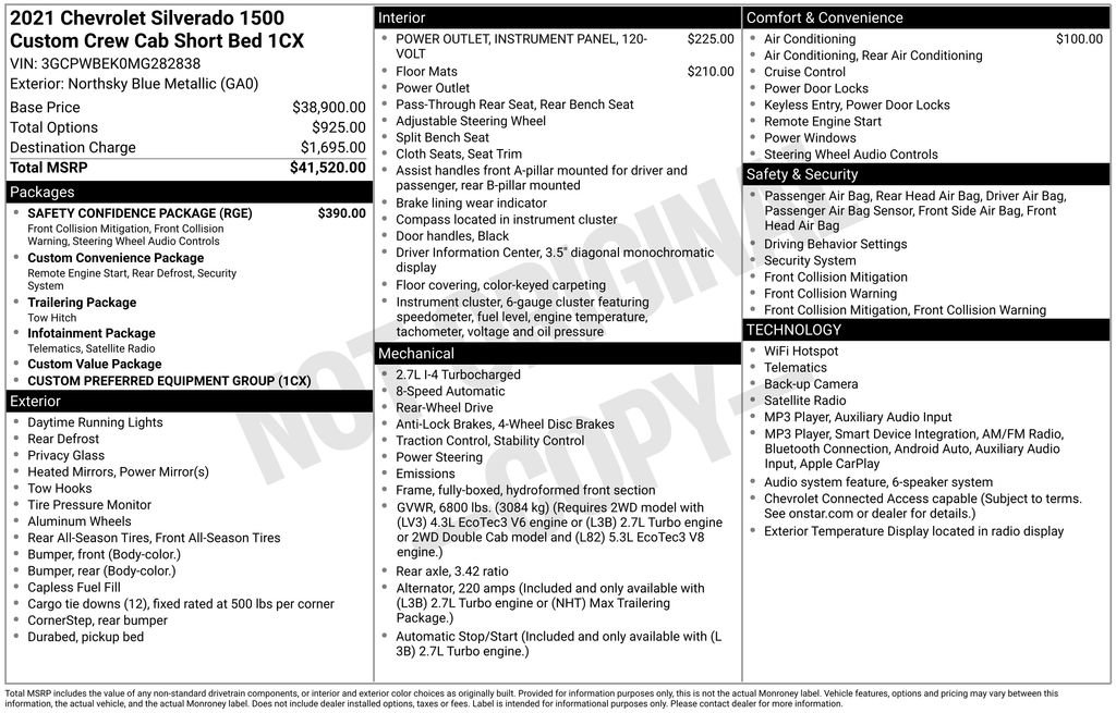Used 2021 Chevrolet Silverado 1500 Custom w/ Safety Confidence Package RWD image 7