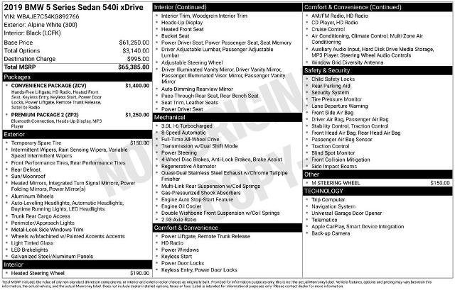 Used 2019 BMW 540i xDrive w/ Convenience Package image 6