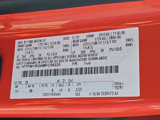 Certified 2021 Ford F150 Raptor w/ Equipment Group 801A High AWD/4WD image 38