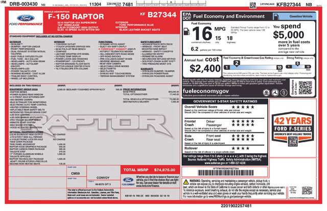Certified 2019 Ford F150 Raptor w/ Equipment Group 802A Luxury image 10