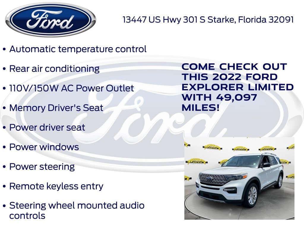 Certified 2022 Ford Explorer Limited w/ Equipment Group 301A RWD image 32