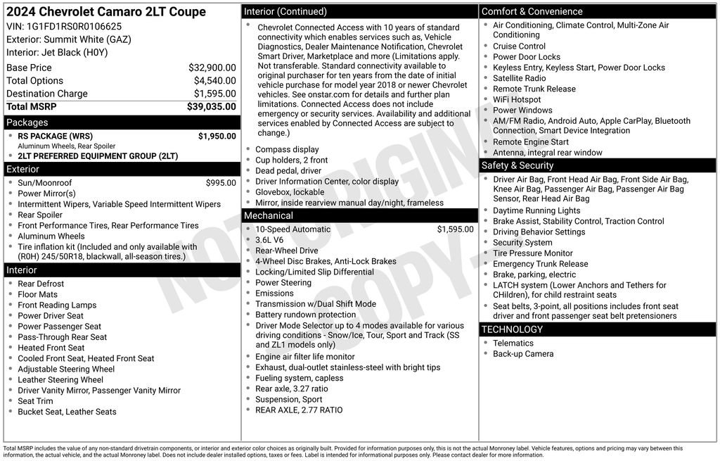 Used 2024 Chevrolet Camaro LT w/ RS Package RWD image 30