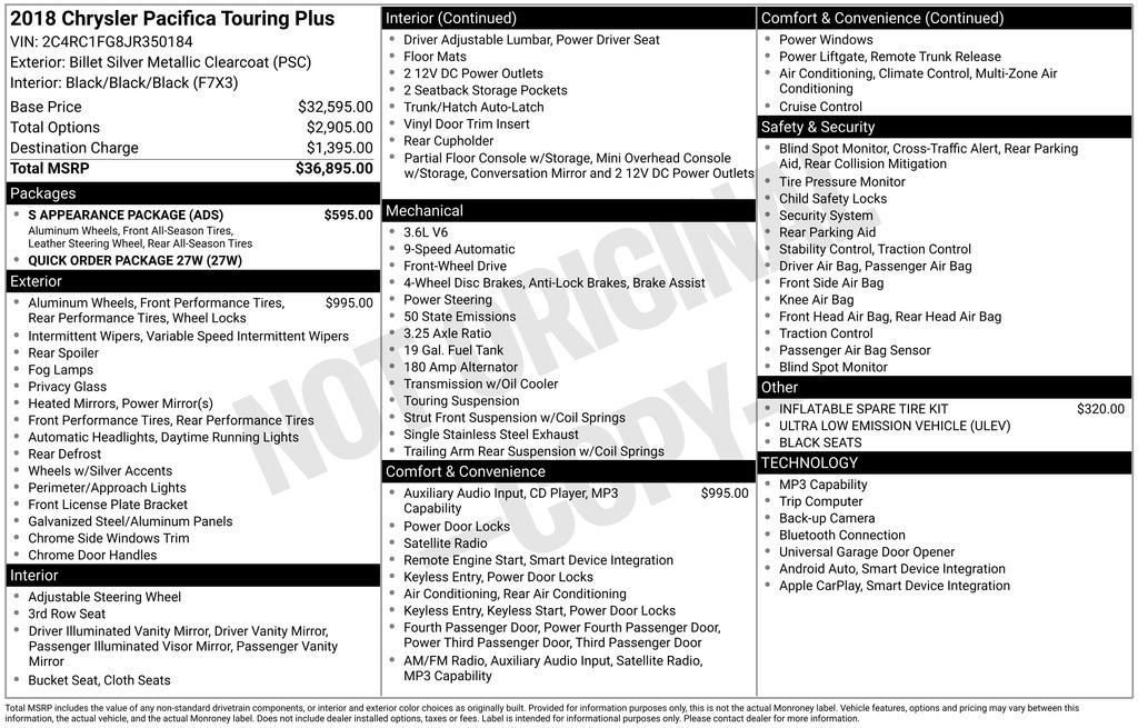 Used 2018 Chrysler Pacifica Touring Plus w/ S Appearance Package FWD image 5